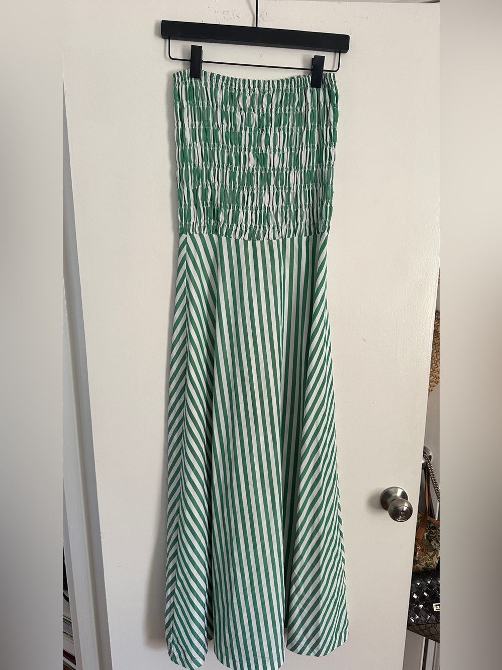Green and White Striped Smocked Maxi Dress!